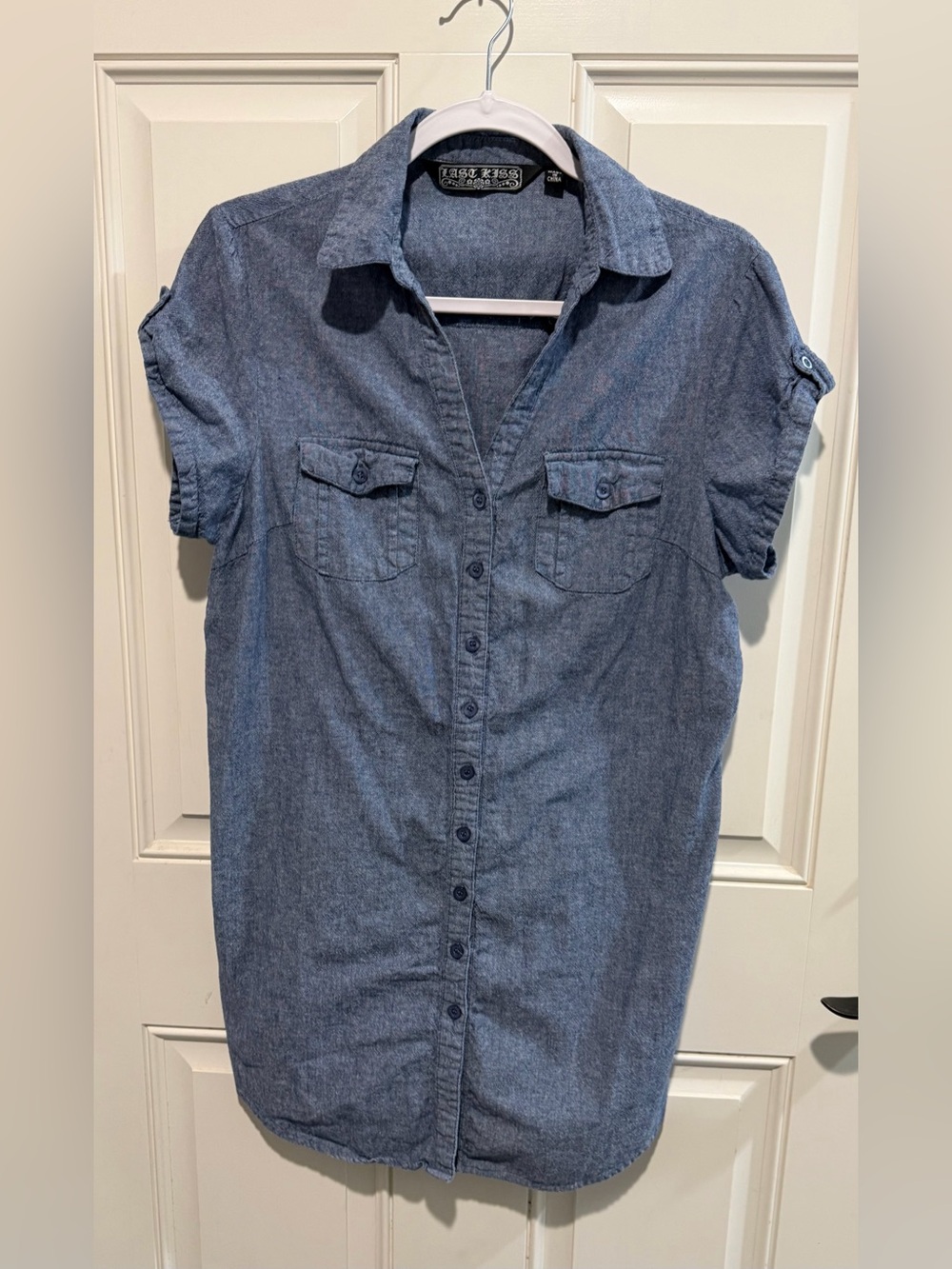 last kiss Blue Denim Shirt Dress‎